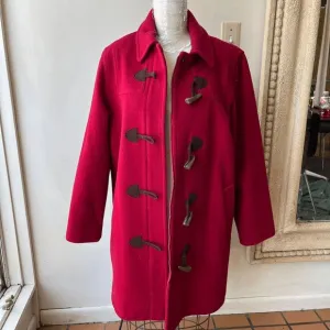 Vintage Talbots Red Wool Duffle Coat Toggle Closure Jacket Size 10