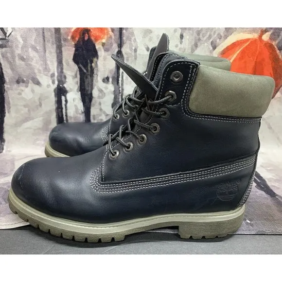 Vintage Timberland Boots Mens US 10.5 M Navy Blue Gray Fashion 15014 Made In USA