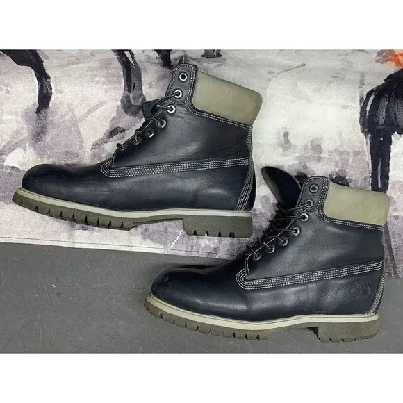 Vintage Timberland Boots Mens US 10.5 M Navy Blue Gray Fashion 15014 Made In USA