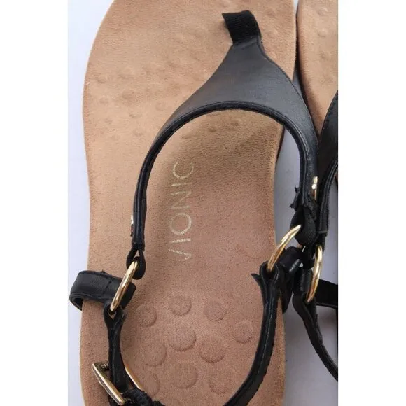VIONIC KIRRA Sandals Shoes Black Leather Thong Strappy Women's Sz 6 EU 37