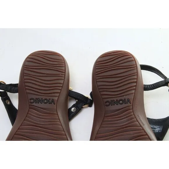VIONIC KIRRA Sandals Shoes Black Leather Thong Strappy Women's Sz 6 EU 37