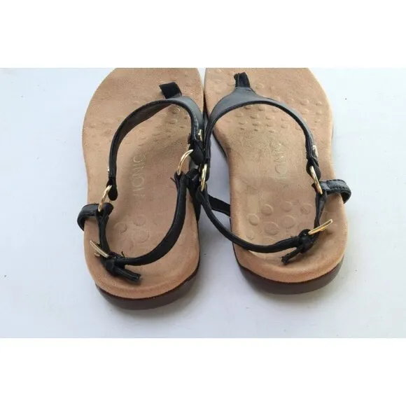 VIONIC KIRRA Sandals Shoes Black Leather Thong Strappy Women's Sz 6 EU 37