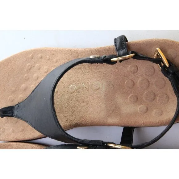 VIONIC KIRRA Sandals Shoes Black Leather Thong Strappy Women's Sz 6 EU 37