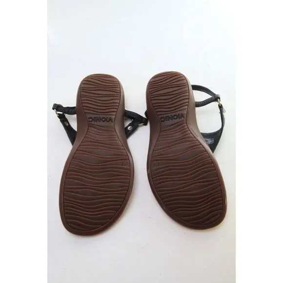 VIONIC KIRRA Sandals Shoes Black Leather Thong Strappy Women's Sz 6 EU 37
