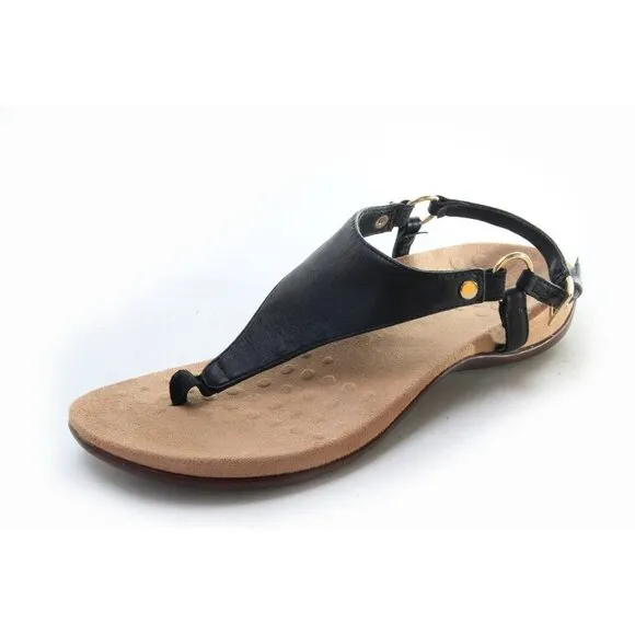 VIONIC KIRRA Sandals Shoes Black Leather Thong Strappy Women's Sz 6 EU 37