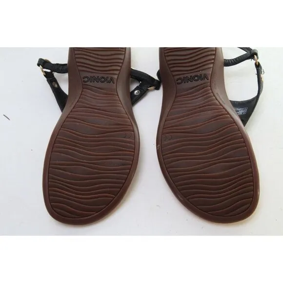 VIONIC KIRRA Sandals Shoes Black Leather Thong Strappy Women's Sz 6 EU 37