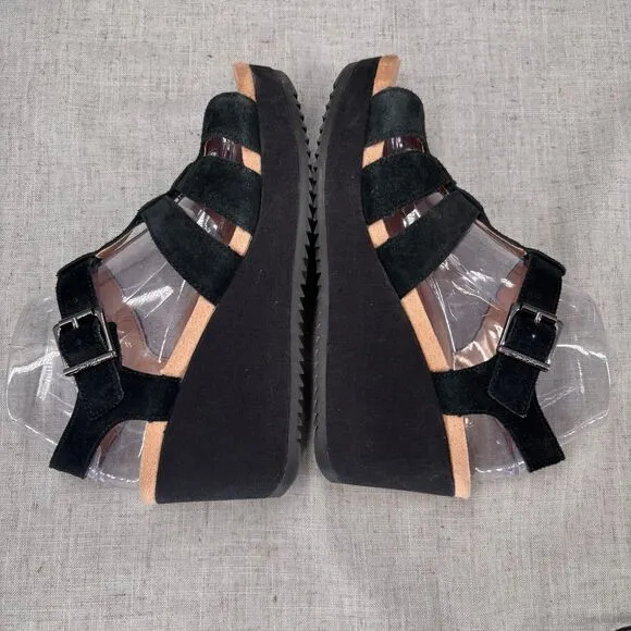 Vionic Tawny Wedge Heels Black Suede Strappy Sandals Platform Women's Size 8