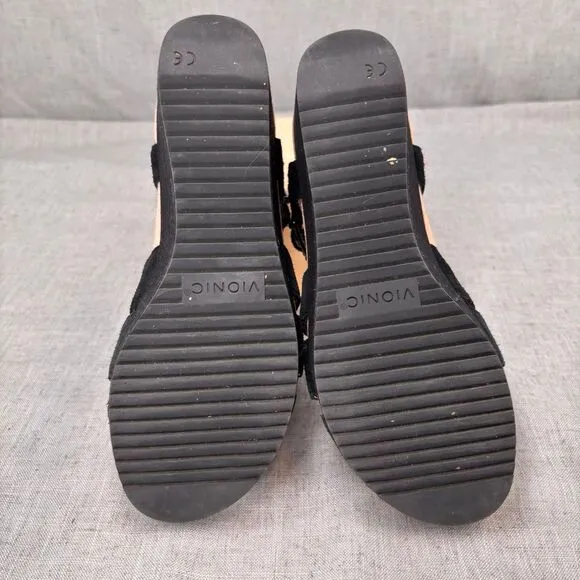 Vionic Tawny Wedge Heels Black Suede Strappy Sandals Platform Women's Size 8