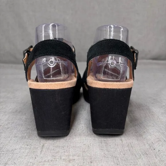 Vionic Tawny Wedge Heels Black Suede Strappy Sandals Platform Women's Size 8