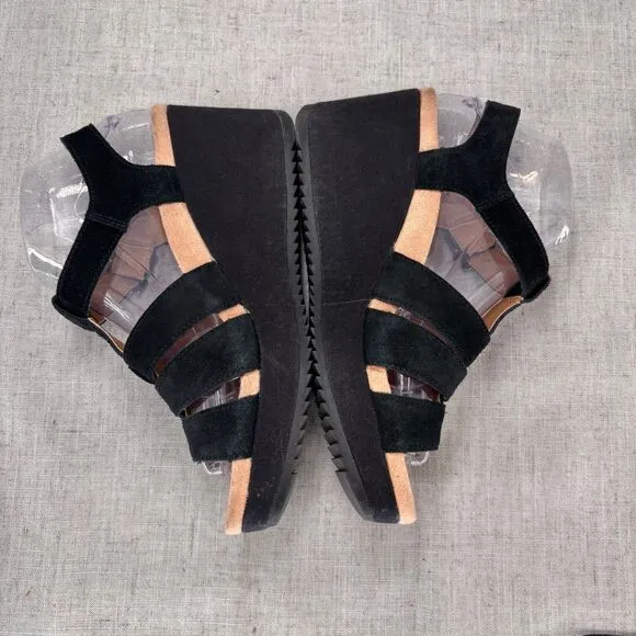 Vionic Tawny Wedge Heels Black Suede Strappy Sandals Platform Women's Size 8