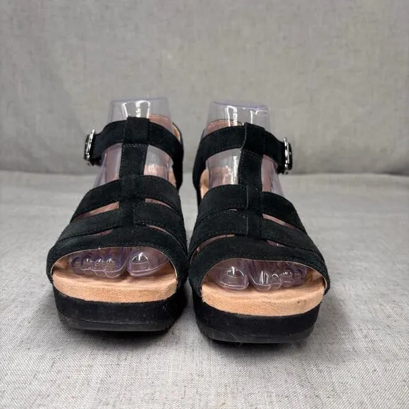 Vionic Tawny Wedge Heels Black Suede Strappy Sandals Platform Women's Size 8