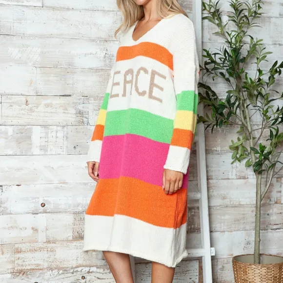 Vivid Block Sweater Dress - Beige