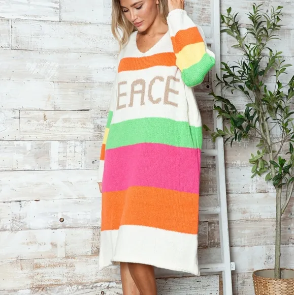 Vivid Block Sweater Dress - Beige