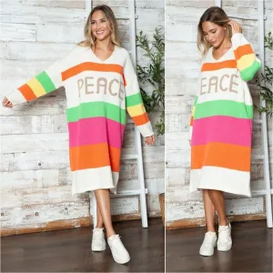 Vivid Block Sweater Dress - Beige
