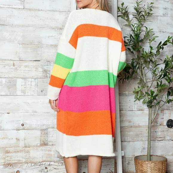 Vivid Block Sweater Dress - Beige