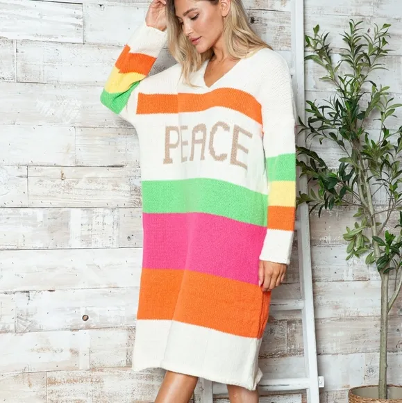 Vivid Block Sweater Dress - Beige