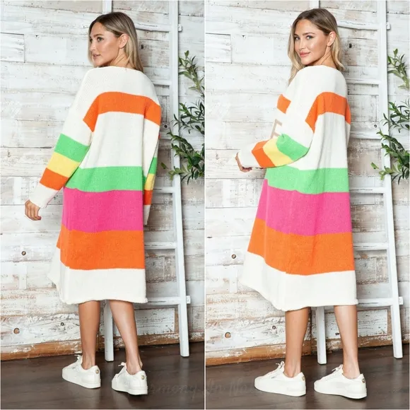 Vivid Block Sweater Dress - Beige