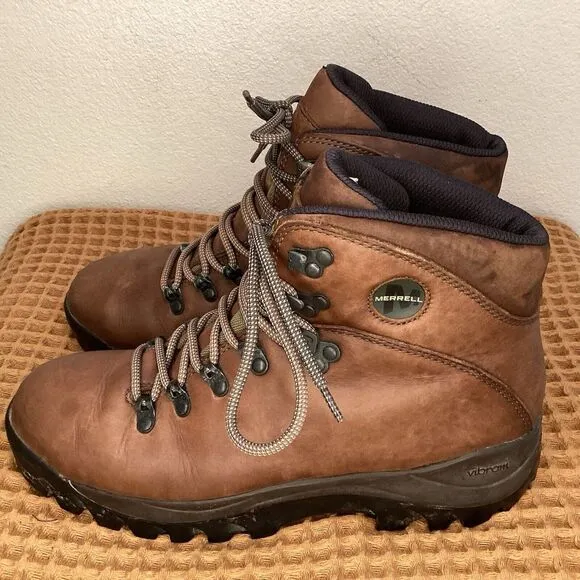 VTG Merrell Summit Alpine Men's Sz 8.5 Brown Leather Hiking Trail Boots Mountain