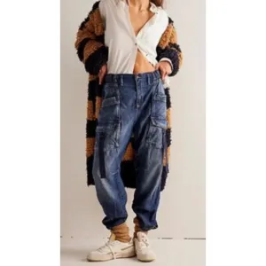 We The Free Hazel Pull On Drop Waist Harem Cargo Pocket Jeans XS