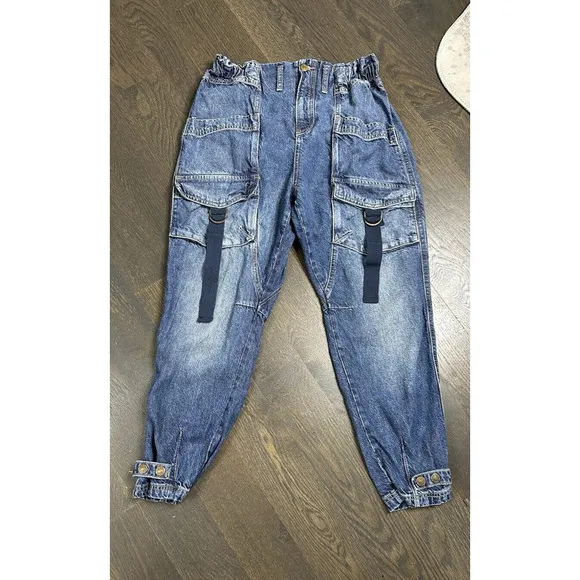 We The Free Hazel Pull On Drop Waist Harem Cargo Pocket Jeans XS