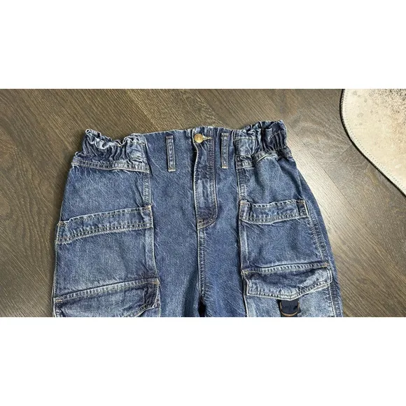 We The Free Hazel Pull On Drop Waist Harem Cargo Pocket Jeans XS