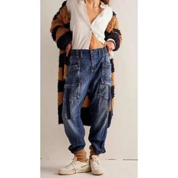 We The Free Hazel Pull On Drop Waist Harem Cargo Pocket Jeans XS