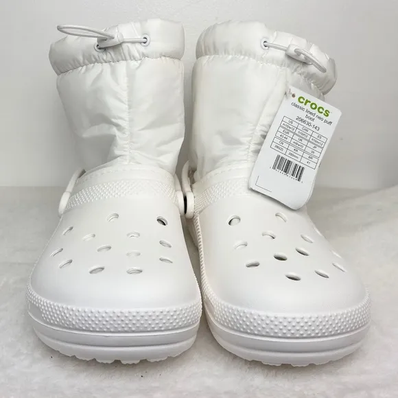 WHITE CROCS UNISEX NEO PUFF SNOW WINTER RAIN BOOTS MENS SZ 10 / WOMENS 12