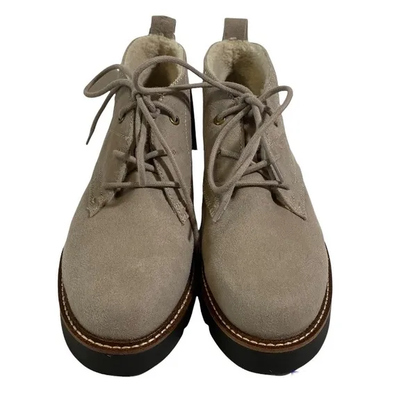 White Mountain Grey Brown Sherpa Lined Suede Scotch Guarded Bootie Size 9.5
