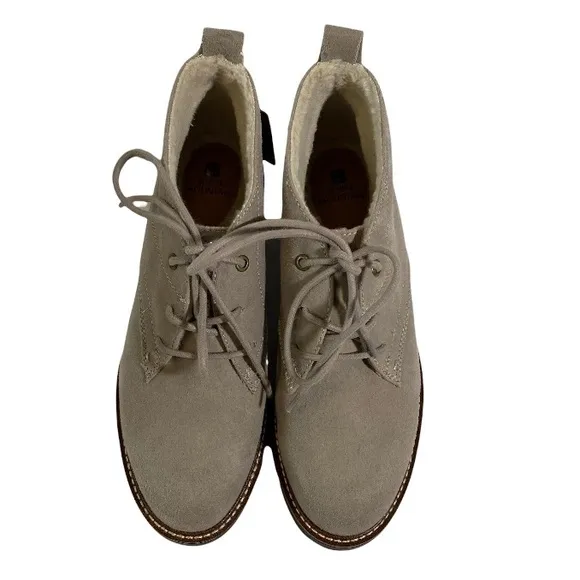 White Mountain Grey Brown Sherpa Lined Suede Scotch Guarded Bootie Size 9.5