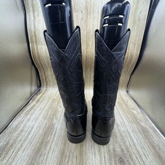 Wild West Exotic Eel Leather Men's Size 8.5 EE Shoes Black Cowboy‎ Boots