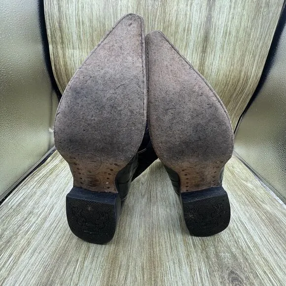 Wild West Exotic Eel Leather Men's Size 8.5 EE Shoes Black Cowboy‎ Boots