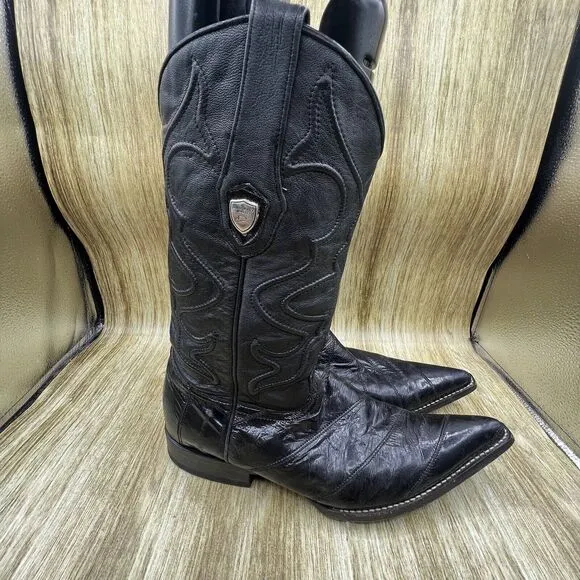 Wild West Exotic Eel Leather Men's Size 8.5 EE Shoes Black Cowboy‎ Boots