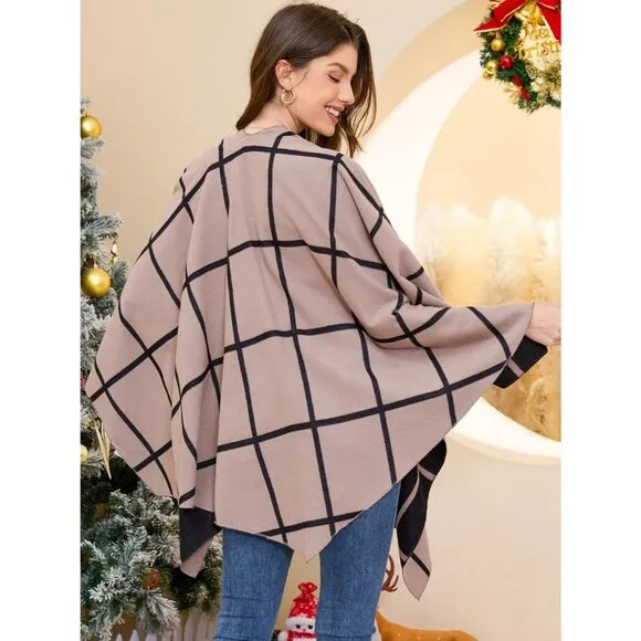 Women's Az Black and Khaki Fall Winter Shawl Open Front Cardigan Imported Shawls