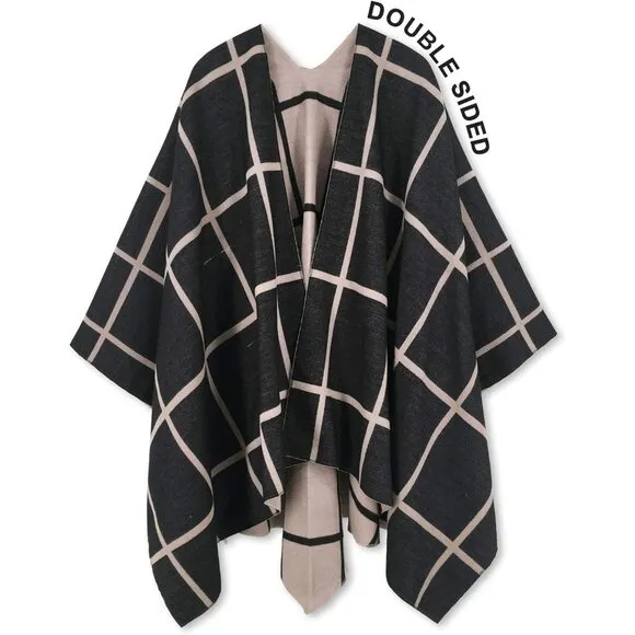 Women's Az Black and Khaki Fall Winter Shawl Open Front Cardigan Imported Shawls