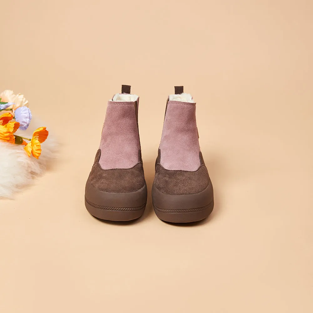 Women's Cow Suede Slip-on Snow Boots-65708W