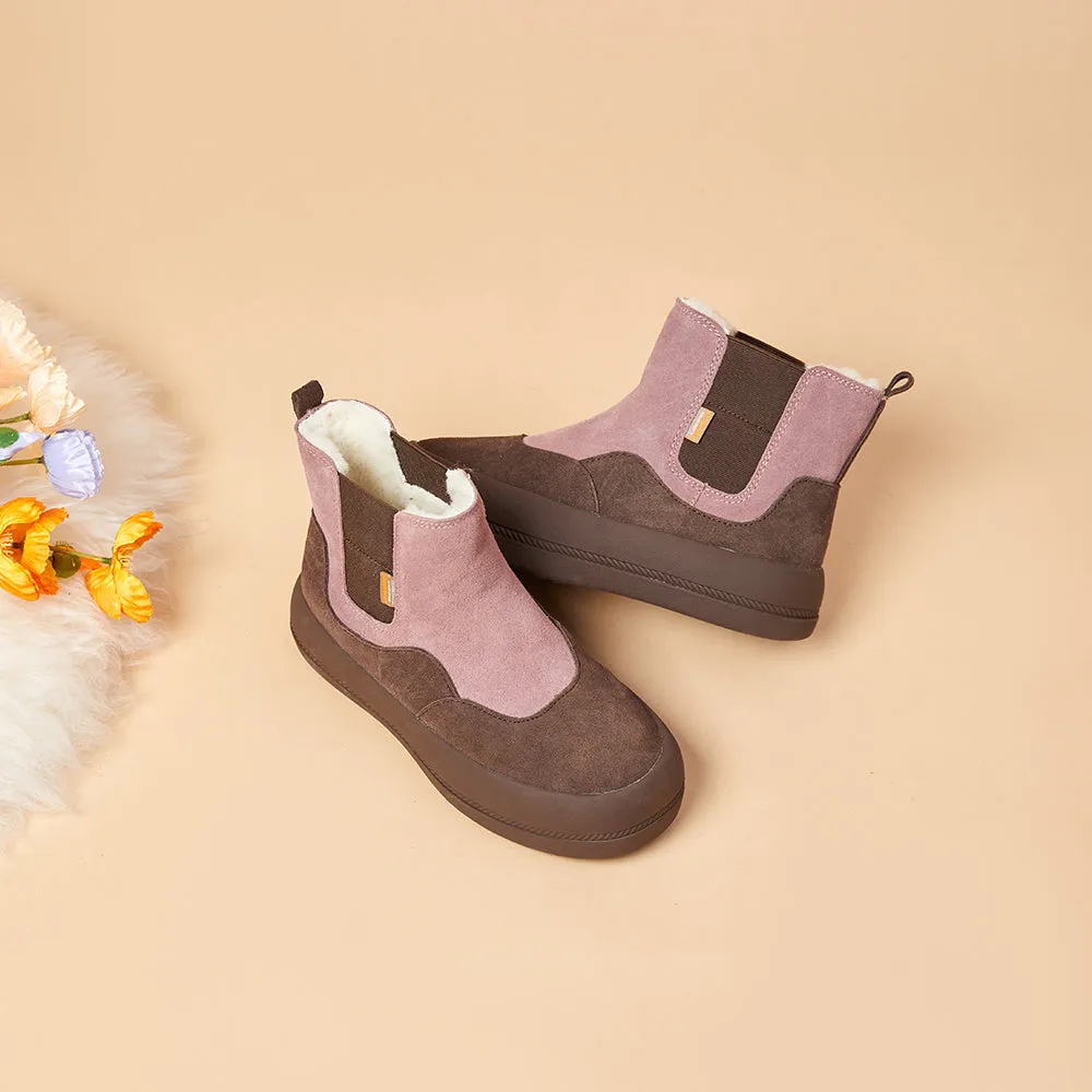 Women's Cow Suede Slip-on Snow Boots-65708W