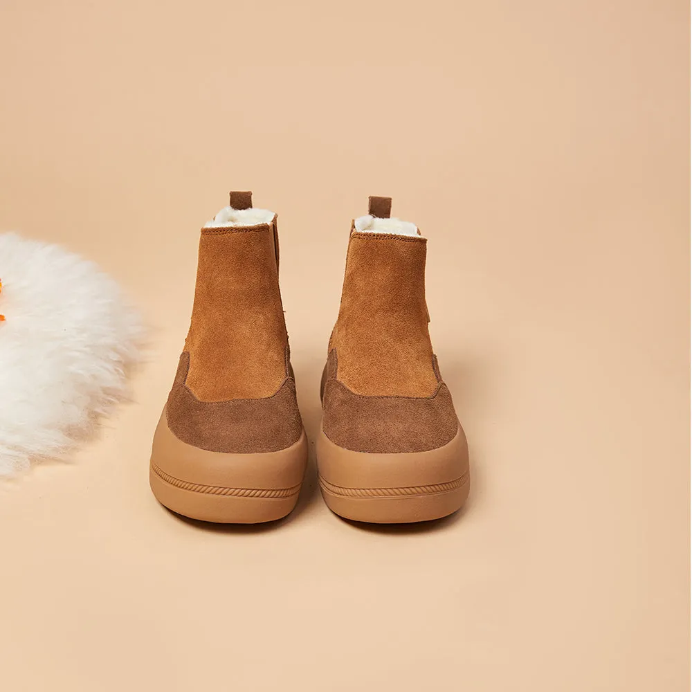 Women's Cow Suede Slip-on Snow Boots-65708W