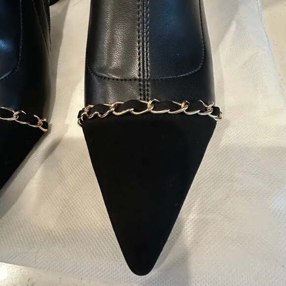 Women's Fashion Two Tone Pointy Toe Kitten Heel Stretched Ankle Boots Shoes