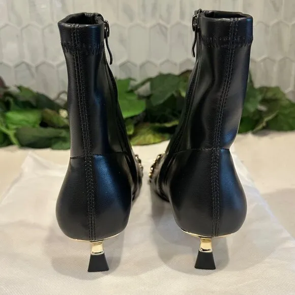 Women's Fashion Two Tone Pointy Toe Kitten Heel Stretched Ankle Boots Shoes