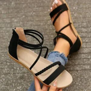 Women's Large Size Flat Sandals, Lightweight Beach &amp; Roman Style Shoes For Women