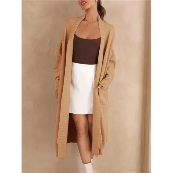 Women's Long Cardigan Sweaters Knit Oversized Open Front Warm Coat with Pockets