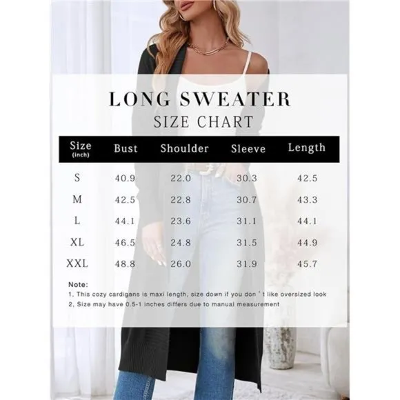 Women's Long Cardigan Sweaters Knit Oversized Open Front Warm Coat with Pockets