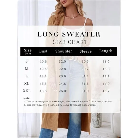 Women's Long Cardigan Sweaters Knit Oversized Open Front Warm Coat with Pockets