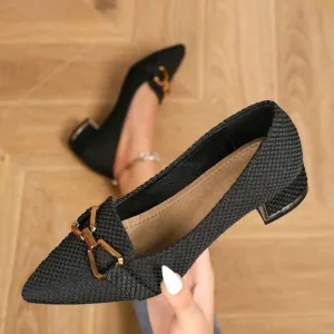Women's Pointed Toe Metal Buckle Fashion Mary Jane Loafers,Versatile Comfortable