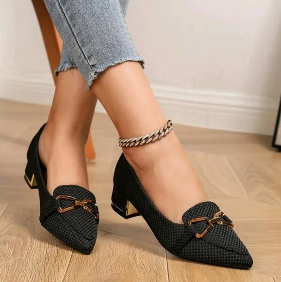 Women's Pointed Toe Metal Buckle Fashion Mary Jane Loafers,Versatile Comfortable