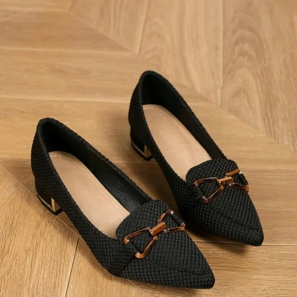 Women's Pointed Toe Metal Buckle Fashion Mary Jane Loafers,Versatile Comfortable