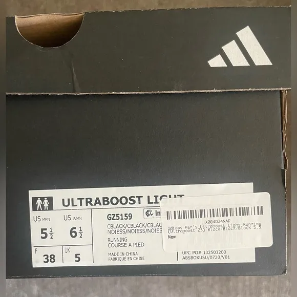 Women’s Size 6.5 Or Men’s Size 5.5 Adidas Ultraboost Light Core Black Shoes