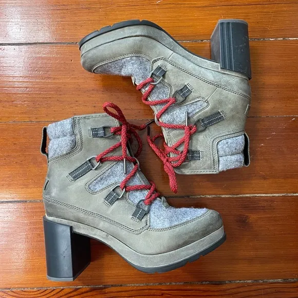 Women’s Sorel Blake Lace Up Hiker Inspired Leather Heeled Bootie ~ Size 9