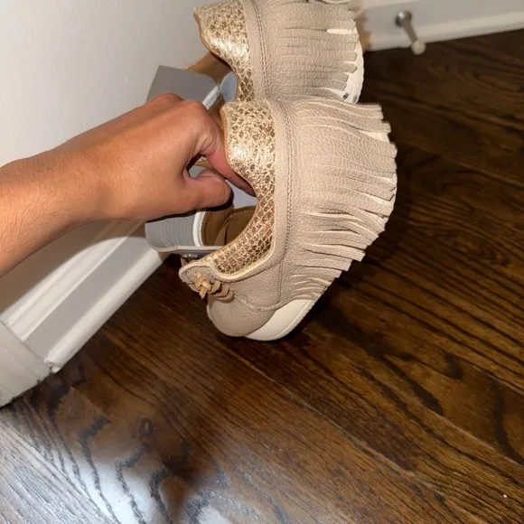 Women's Tan Fringe Sneakers