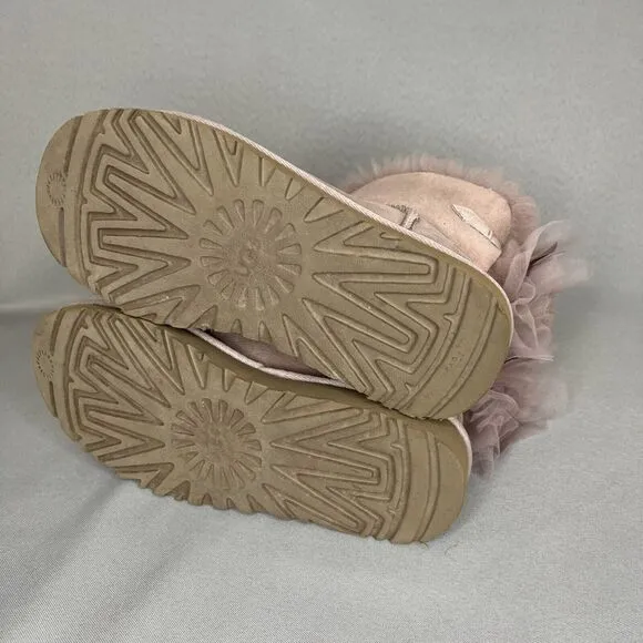 Womens Uggs Boots Bailey Bow Tulle Mini Dusk Pink Purple Sz 6 Fits 7 Suede Rare